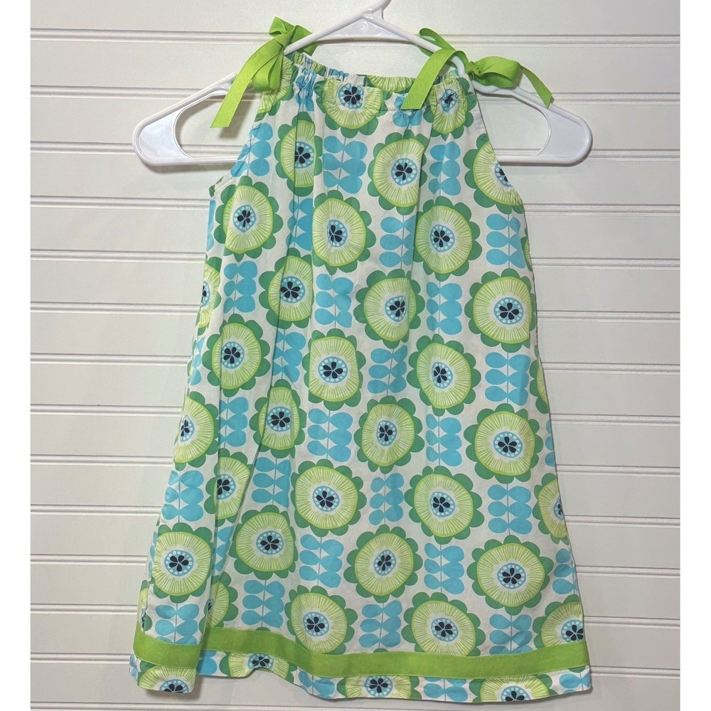 Girls Hanna Andersson Green & Blue Pool Pillowcase Dress Size 120 (6-7)